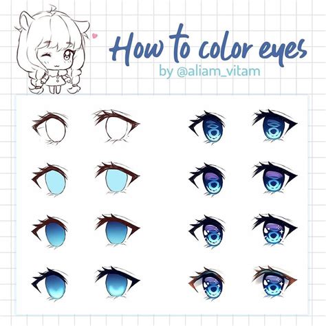 An Image Of How To Color Eyes With Blue And Purple Colors On The Bottom