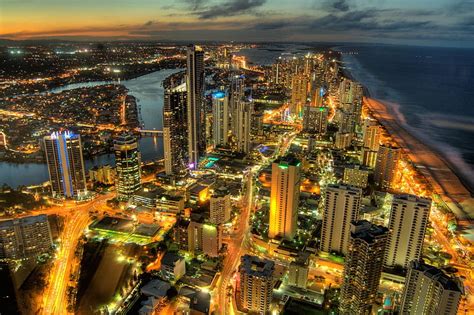 Gold Coast Australia Night Queensland City Lights Skyscrapers Hd