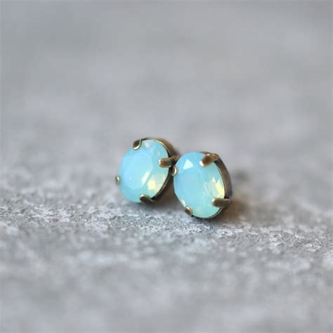 Pacific Blue Opal Earrings Swarovski Crystal Mm Oval Petite Etsy