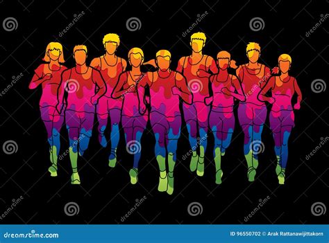 marathon runners group of people running men and women running stock vector illustration of