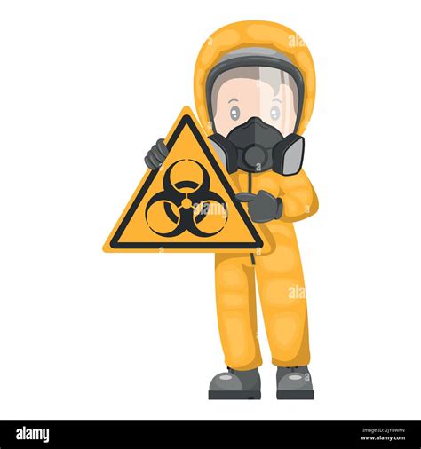 Industrial Worker With Biohazard Sign Warning Biological Hazard