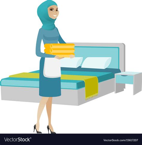 Muslim Housekeeping Maid With Stack Of Linen Vector Image