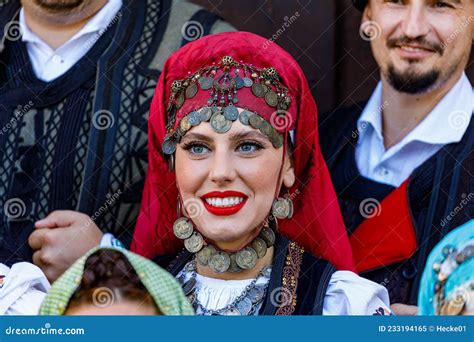 romanian people in folkloric dress at the folkloric festival in sibiu in romania editorial