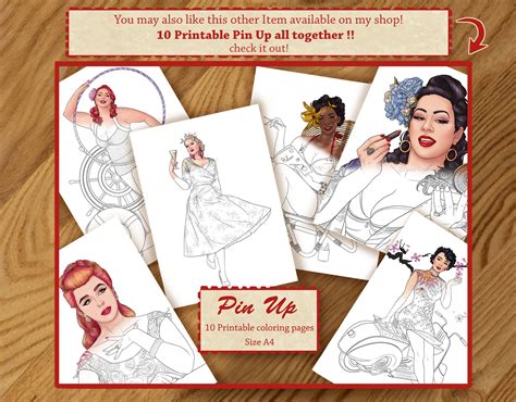 Adult Coloring Page Pin Up Printable Instant Download Pdf Coloring Page