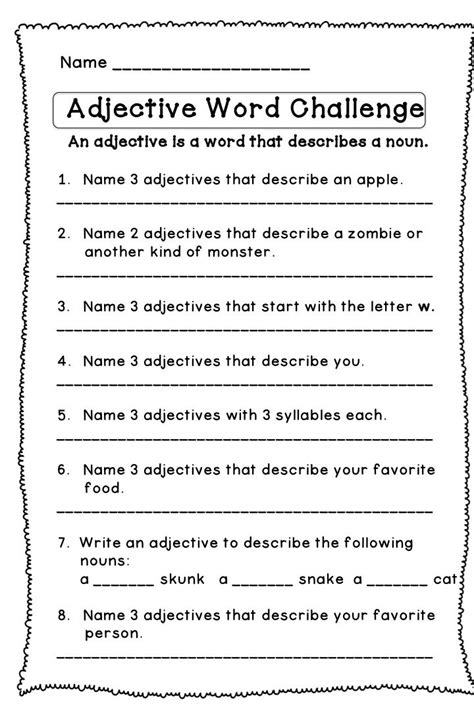 Grammar, reading, spelling, & more! Adjective Word Challenge | 3rd grade class | Pinterest ...