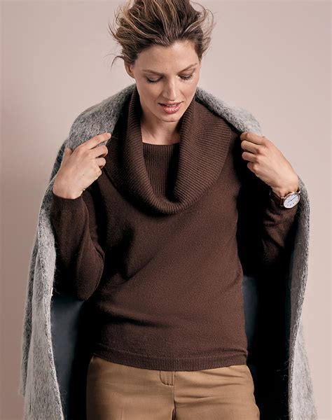 Chocolate Cashmere Cowl Neck Sweater Pure Collection