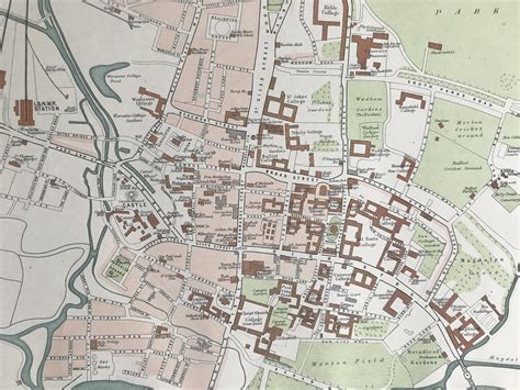 1898 Oxford Original Antique Map City Plan England English Town