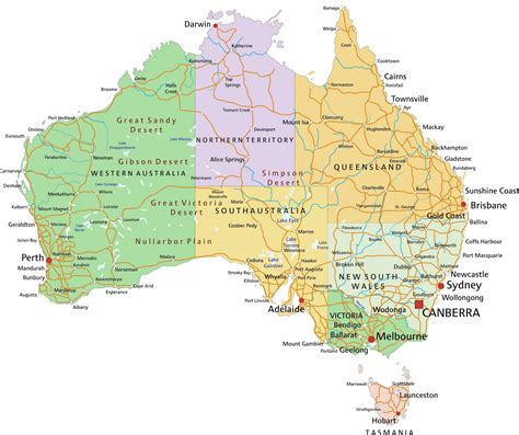 detailed map australia and capital city royalty free vector gambaran