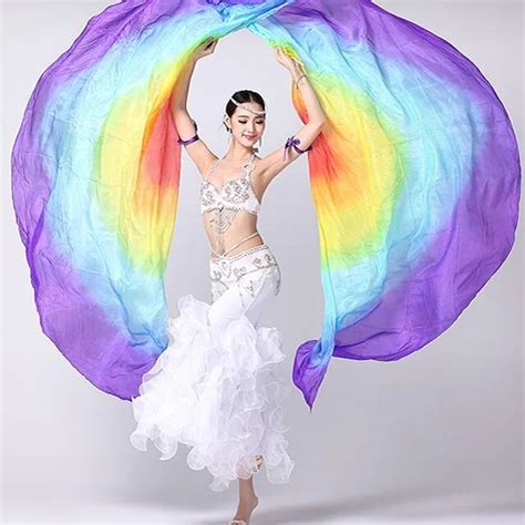 100 silk stage performance props 1 pair half circle silk veil dance right left hand gold belly