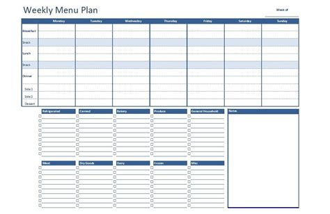Free Excel Weekly Menu Plan Template Dowload