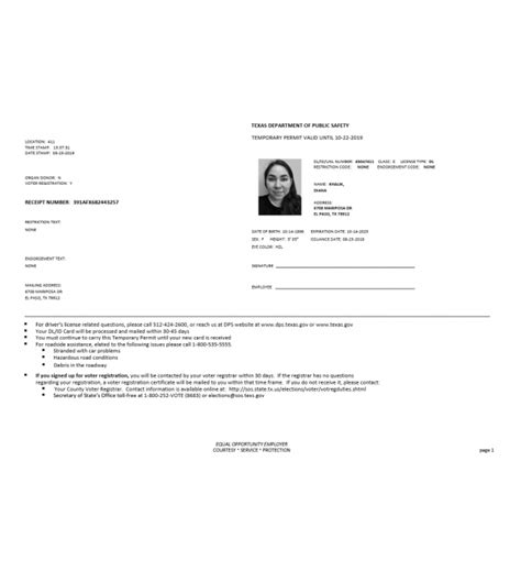 Downloadable Printable Blank Texas Temporary Paper Id Templa