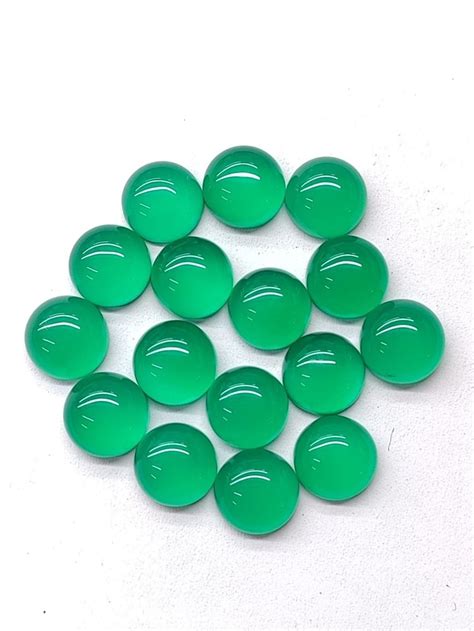 Natural Green Onyx Round Shape Flat Back Cabochon Calibrated Gemstones