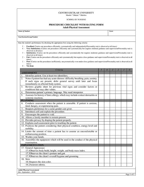 L Checklist Adult Physical Assessment Adult Physical Assessment Rev