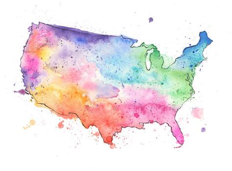 Map Of United States With Watercolor Texture Raster 14457397