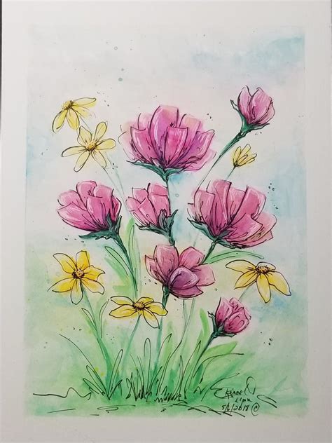 Simple Watercolor And Ink Flowers How To Do Thing