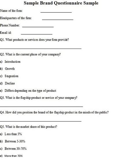 29 survey questionnaire examples pdf examples. Brand Questionnaire Sample, Sample of Brand Questionnaire ...
