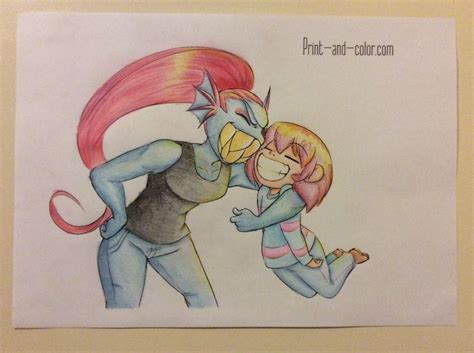 Colouring Page Undyne And Frisk Undertale Amino
