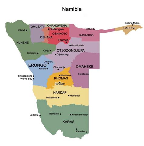 Namibia kartta alueiden Kartta Namibian kanssa alueiden Etelä