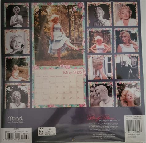 2022 16 Month Marilyn Monroe Glamour Retro Wall Calendar Marilyn Monroe At