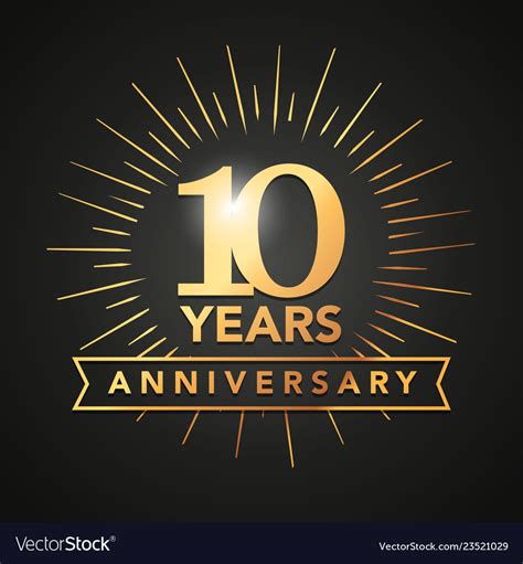 10 Anniversary Gold Numbers With Golden Banner Vector Image