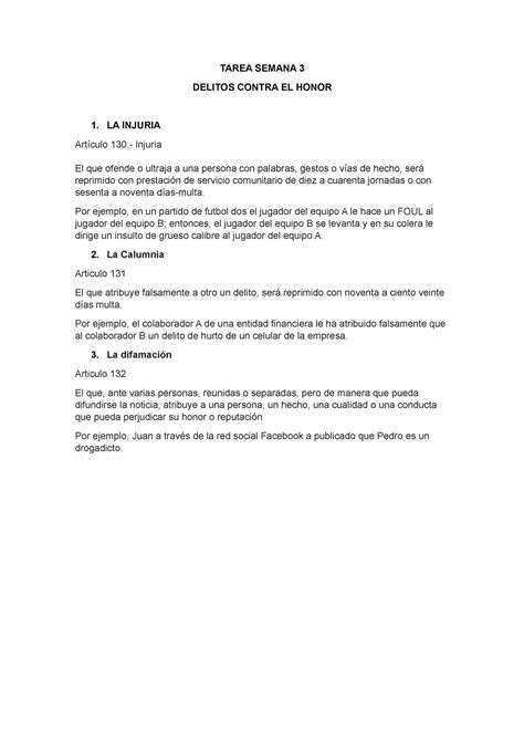 Tarea Semana Tarea Semana Delitos Contra El Honor La Injuria