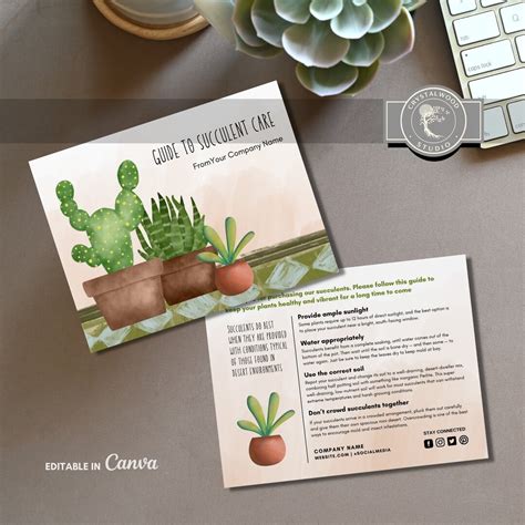 Printable Succulent Care Card Template Editable Plant Etsy