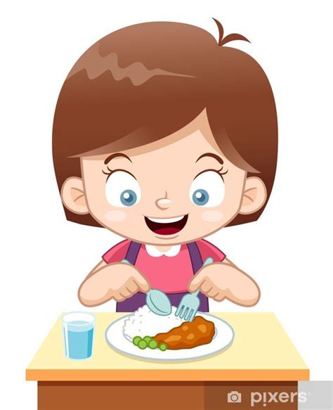 fotomural ilustración de dibujos animados niña comiendo pixers es