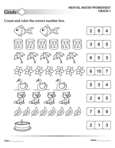 Count And Color The Correct Number Box Kindergarten Math Worksheets