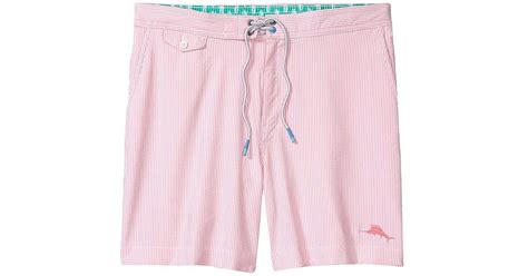 Tommy Bahama Synthetic Rialto Surf Stripe Inch Swim Trunks In Pink