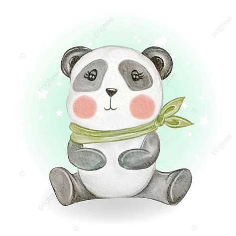 Adorable Lindo Kawaii Bebé Panda Acuarela Ilustración Adorable Feliz