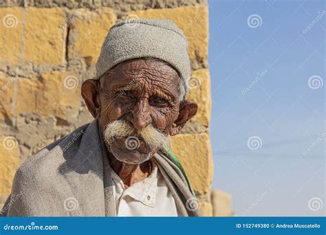 Old Man In The Village The Thar Desert Rajasthan India Editorial