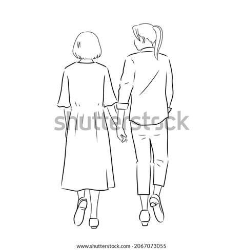 Illustration Back View Same Sex Couple Stock Vector Royalty Free