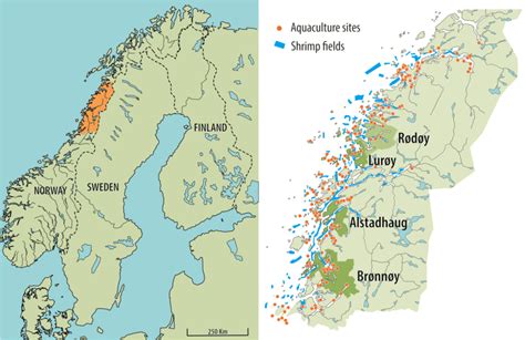 Map Of Norway And Case Study Area Including Aquaculture Sites And