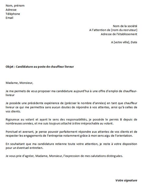 Lettre De Motivation Pour Le Poste De Chauffeur Livreur Modèles Word