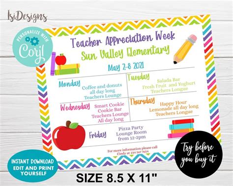 Teacher Appreciation Week Editable Flyer Instant Download Virtual