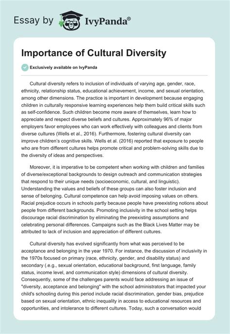 Importance Of Cultural Diversity 370 Words Essay Example