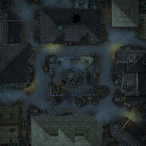 Ruined City Square Battlemap Night 50x50 By Savingthrower On