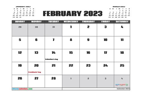 February 2023 Calendar With Holidays Free Printable