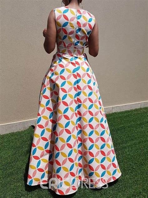 Ericdress Floor Length Geometric Color Block African Style Dress