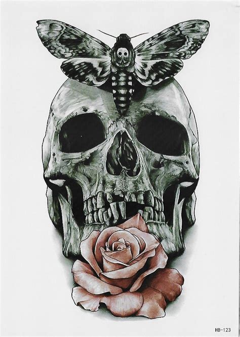 Zum beispiel, der schädel mit der blume steht oft für einen superlustigen menschen. Skull Tattoo Temporary Tattoo Rose Totenkopf Temporäre ...