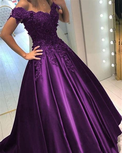 Purple Ball Gown Wedding Dress Off The Shoulder Lace Quinceanera Debut