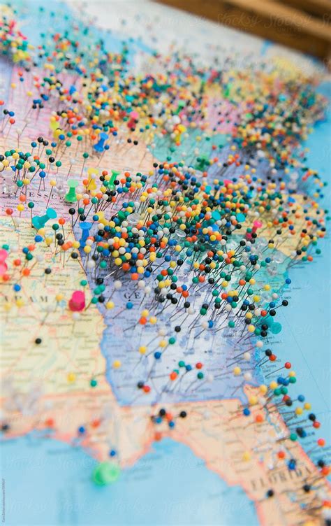 Push Pins On A Map Of The United States Stocksy United Travel Map
