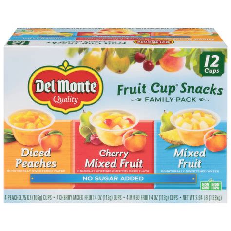 Del Monte Fruit Cup Snacks Diced Peaches Cherry Mixed Fruit Mixed
