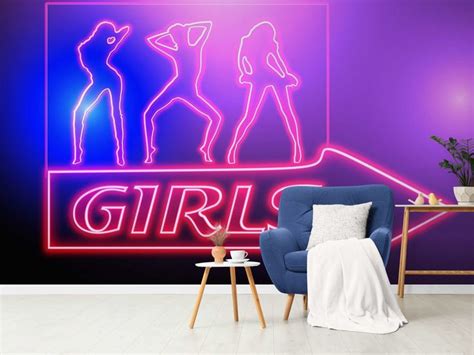 Neon Girls Wall Mural 3d Wallpaper Mans Cave Wallpaper Etsy In 2022 Wall Mural Decals Girls