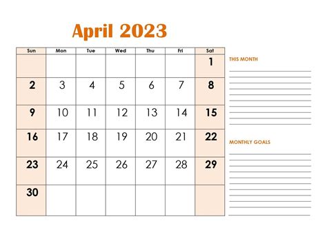April 2023 Calendar Printable Pdf With Holidays Templates Calendar For