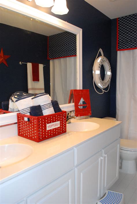 You can keep towels and other items, too. Boys Bathroom with a Nautical Theme | Bathroom red, Red ...