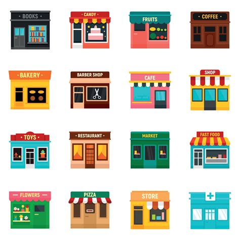 Local business icons set, flat style 8883772 Vector Art at Vecteezy