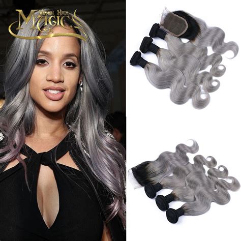 Ombre Brazilian Grey Hair Weaves 3pcs With Closure Grey Ombre Hair