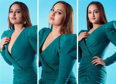 Sonakshi Sinha Hops Onto Dopamine Trend In Green Thigh High Slit Dress With Puff Sleeves By