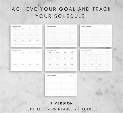 Yearly Overview Printable Landscape Yearly Planner Year At A Etsy